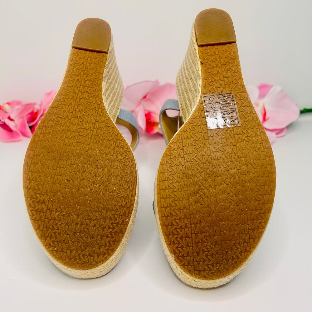 Michael Kors Berkley Espadrille Wedge Sandals 8.5M Blue Linen Zip Platform - Picture 12 of 17